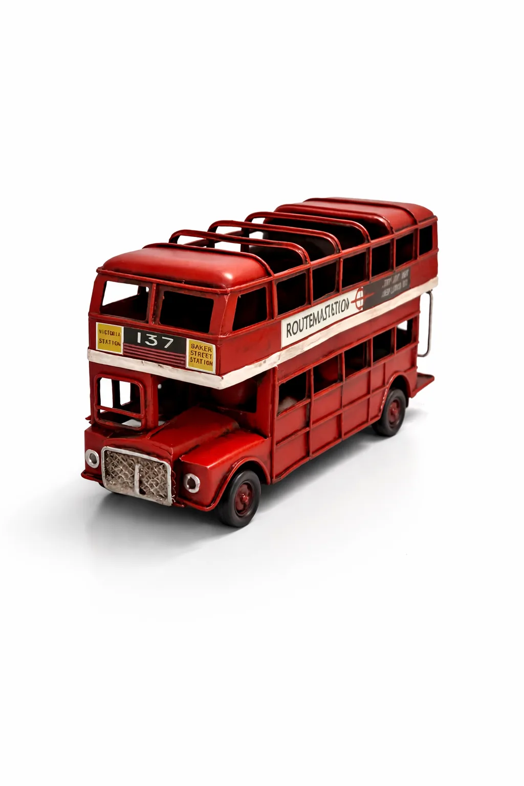 Dekoratif Metal Şehir Otobüsü Kalemlik – Retro Tasarım Masa Üstü Biblo