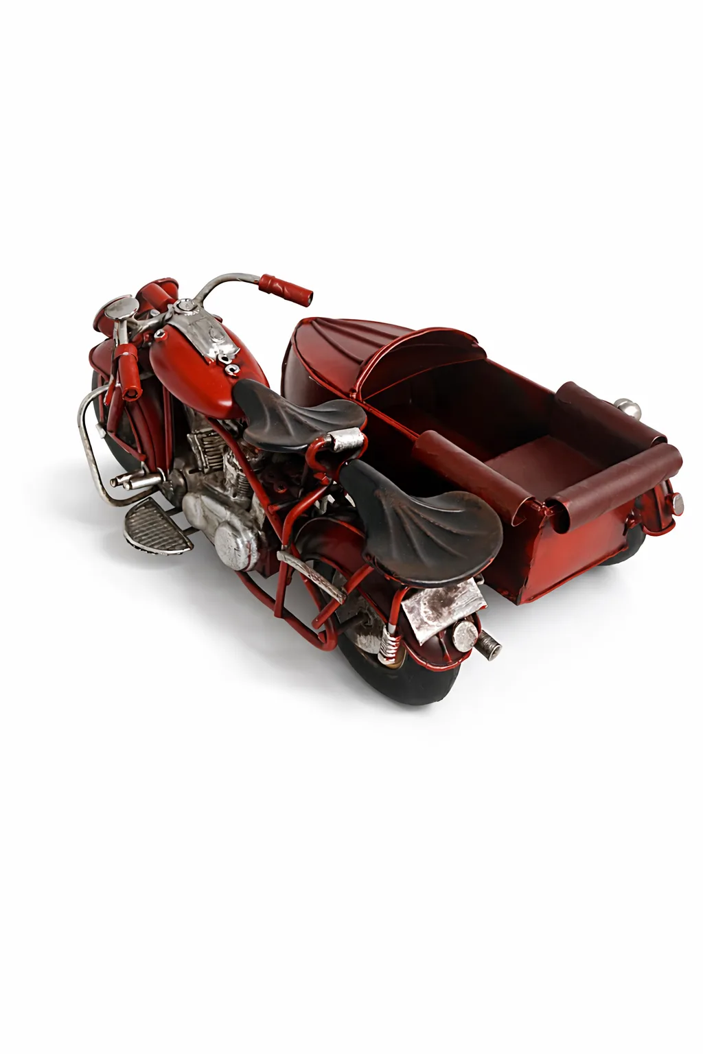 Dekoratif Metal Sepetli Motosiklet Modeli – Nostaljik El Yapımı Masa & Ofis Dekoru