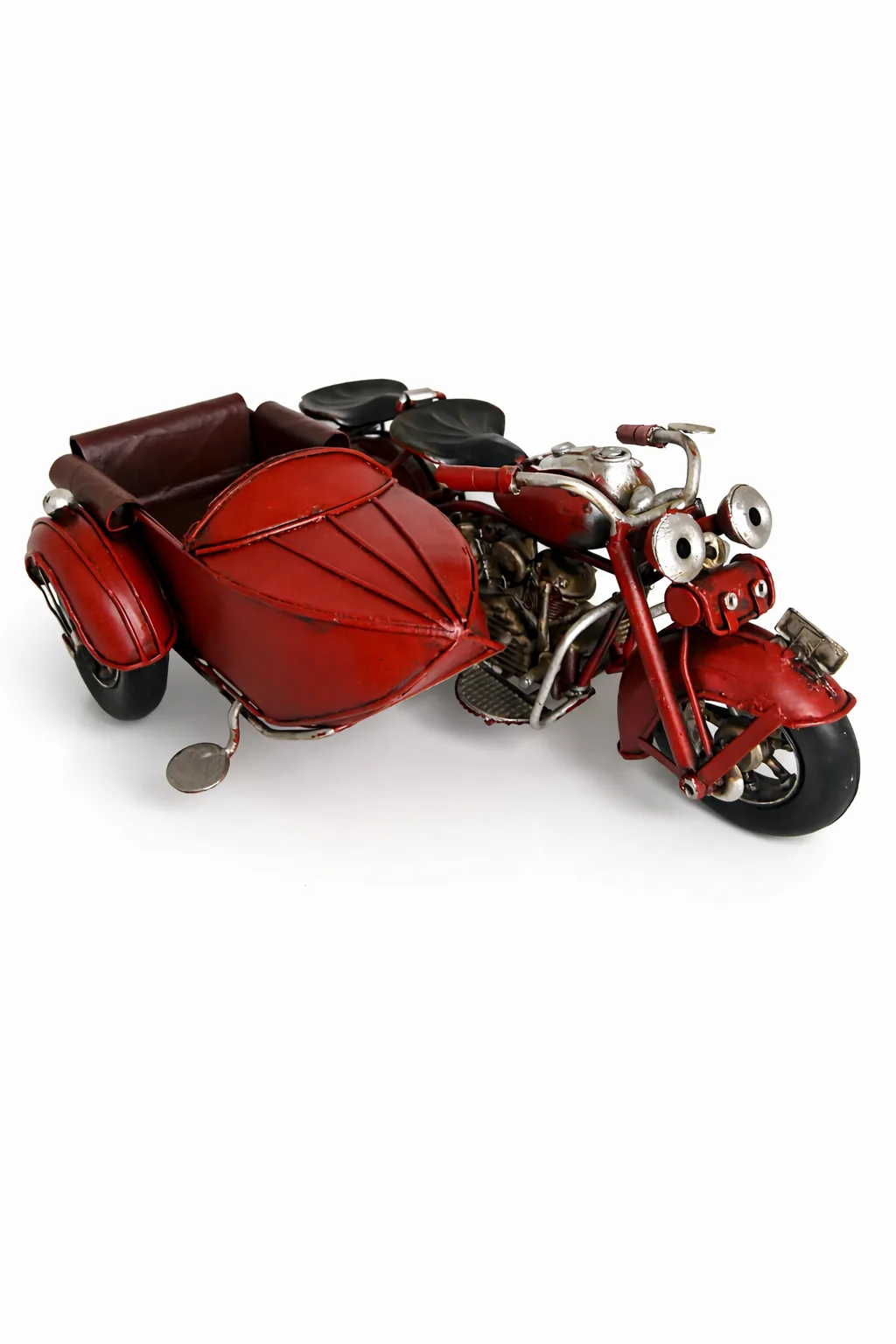 Dekoratif Metal Sepetli Motosiklet Modeli – Nostaljik El Yapımı Masa & Ofis Dekoru