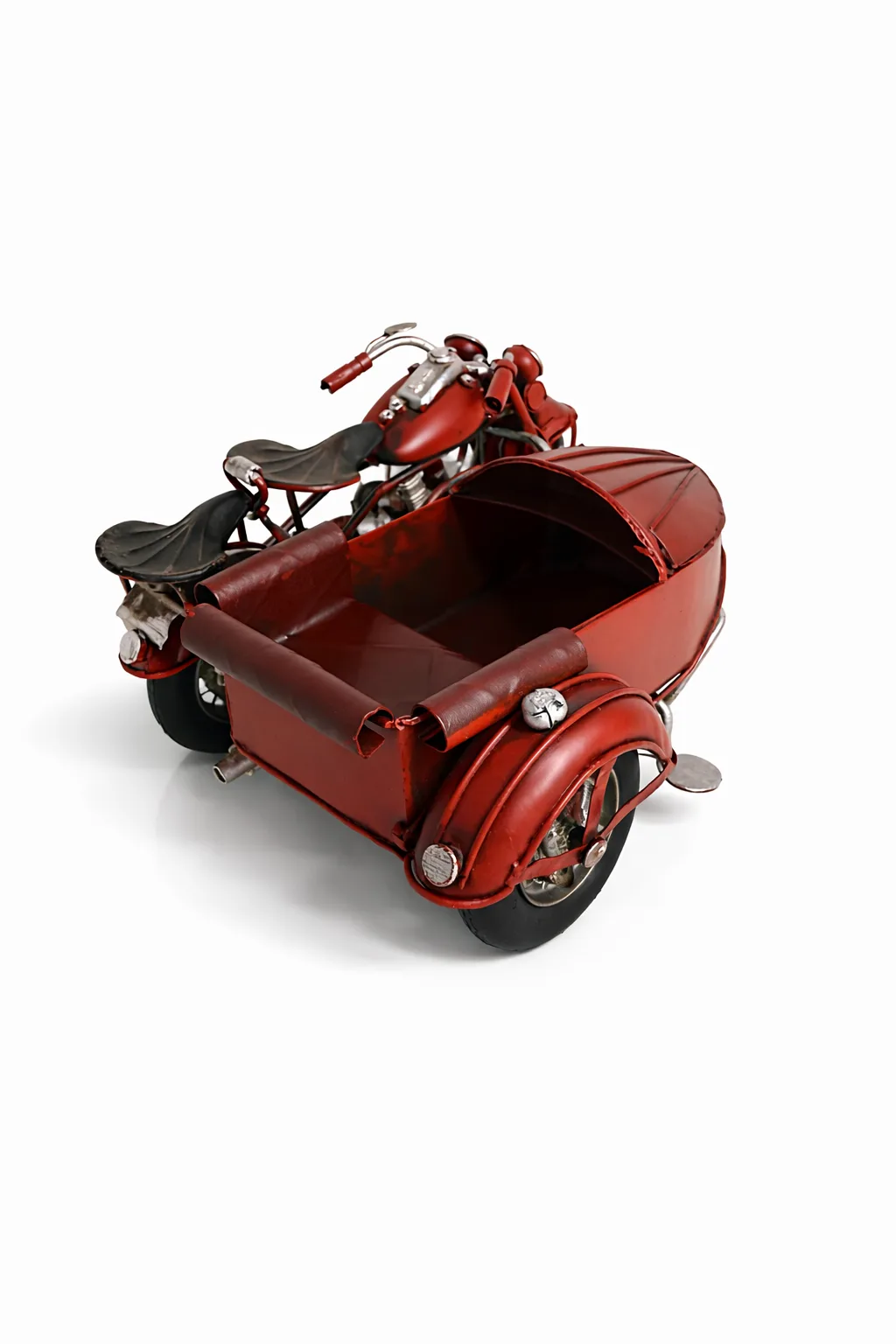 Dekoratif Metal Sepetli Motosiklet Modeli – Nostaljik El Yapımı Masa & Ofis Dekoru