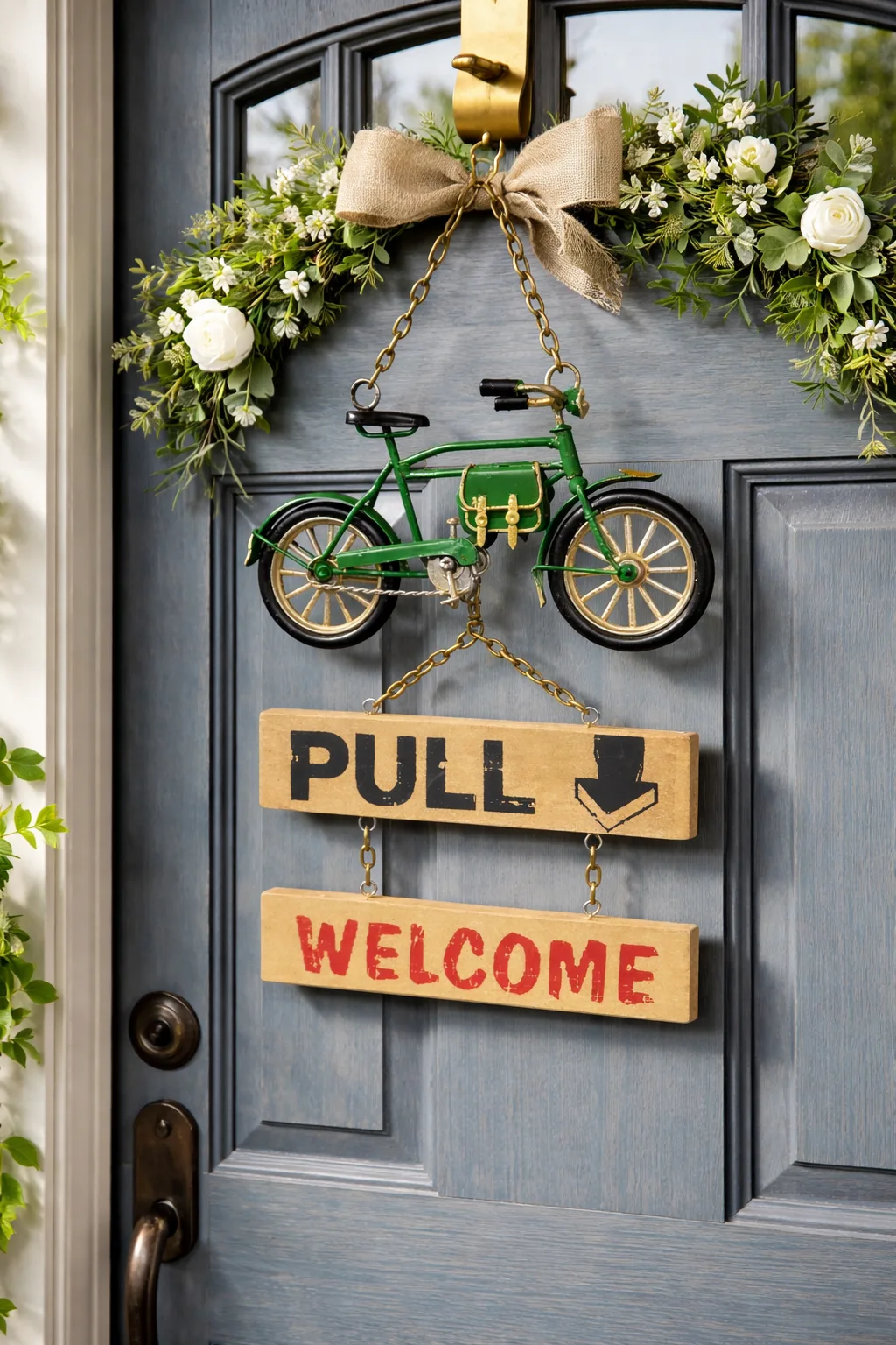 Dekoratif Metal Bisiklet Kapı Yazısı – Welcome Yazılı Vintage Kapı Süsü