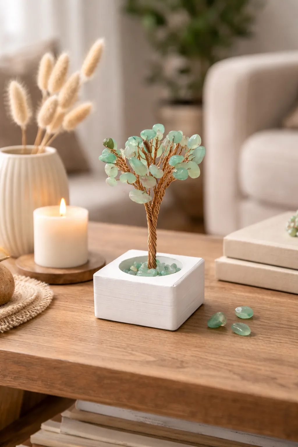 Aventurin Doğal Taş Enerji Ağacı – Şans Taşı Dekoratif Doğal Taş Ağaç (Pozitif Enerji & Bolluk Taşı)