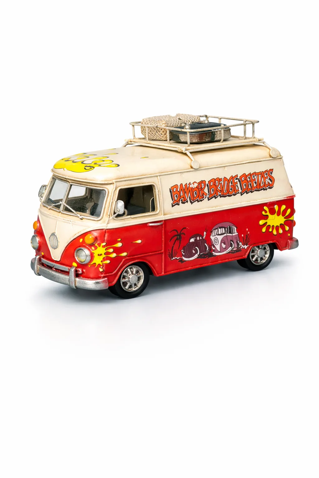 Dekoratif Metal Minibüs – Çerçeveli ve Kumbaralı Nostaljik Araba Dekoru