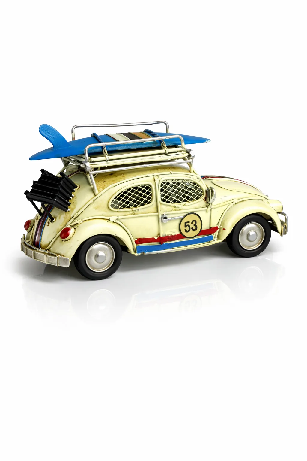 Dekoratif Metal Çerçeveli ve Kumbaralı Araba Modeli – Nostaljik Retro Masa & Ofis Dekoru