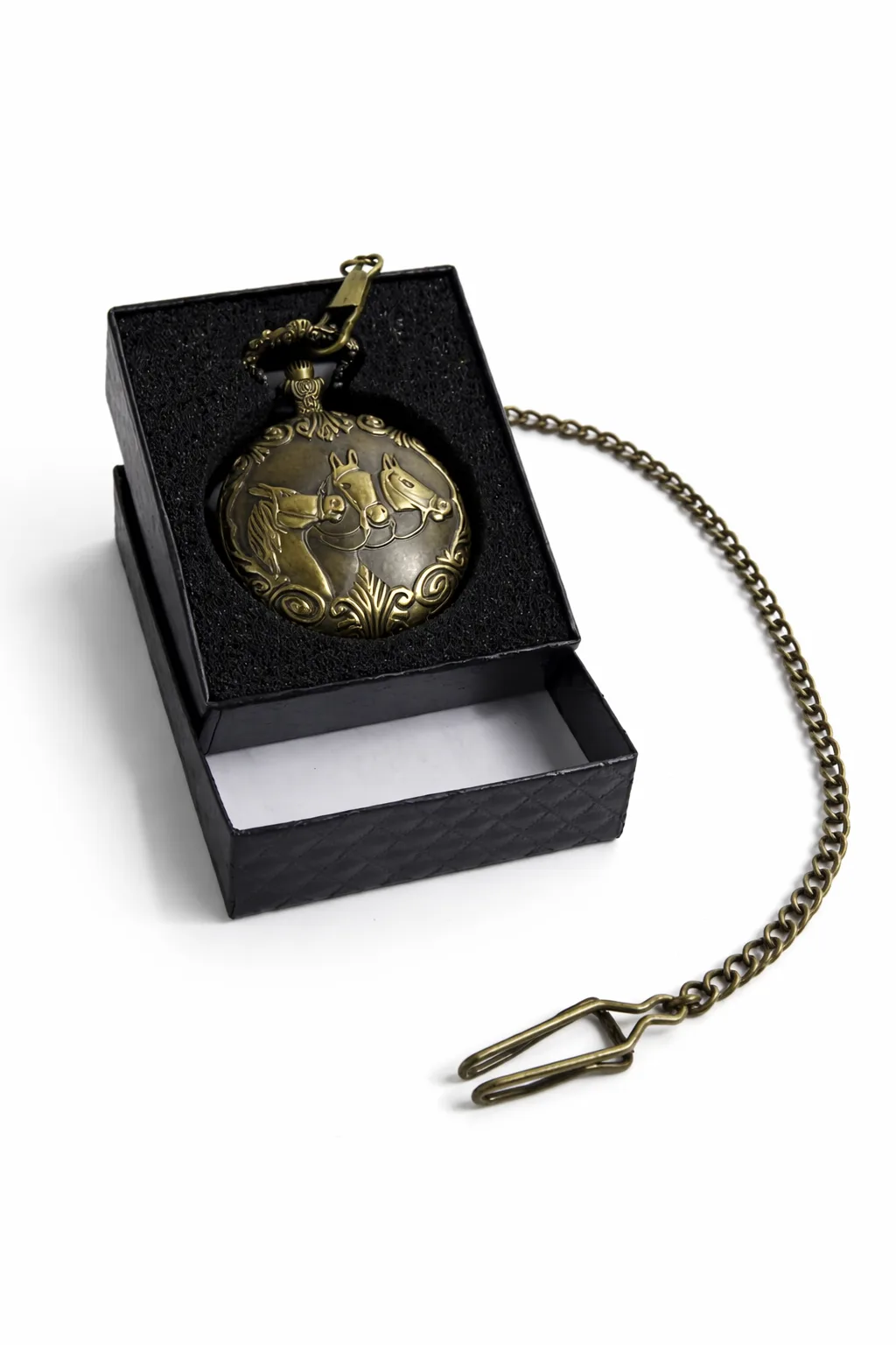 Özel Kutulu At Figürlü Köstekli Saat – Antik Bronz Klasik Tasarım