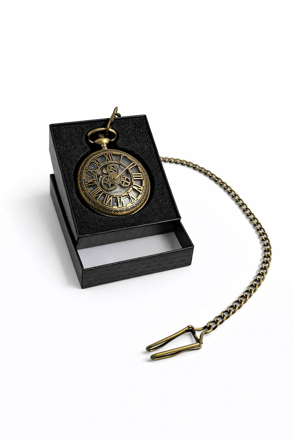 Özel Kutulu Steampunk Iskelet Mekanizmalı Köstekli Saat – Antik Bronz Roma Rakamlı