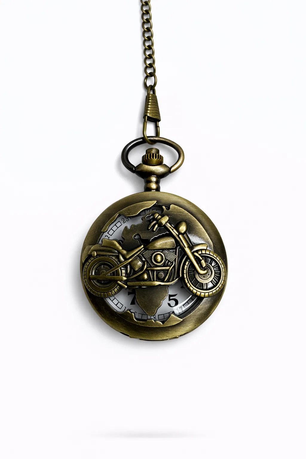 Özel Kutulu Motosiklet Figürlü Köstekli Saat – Antik Bronz Klasik Tasarım