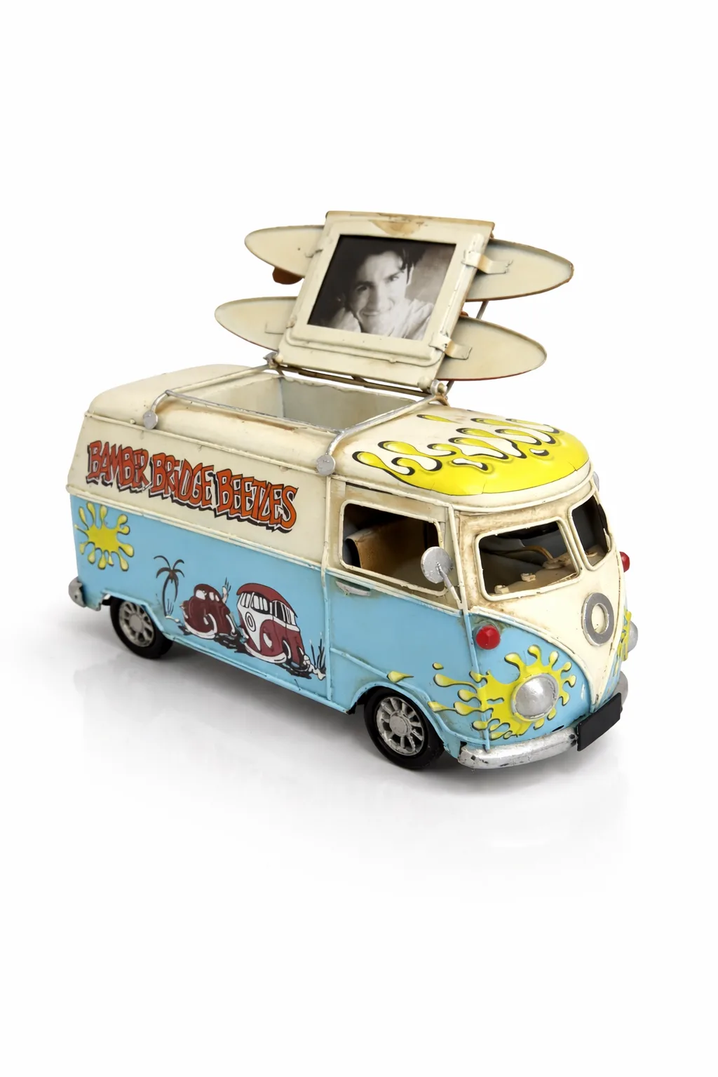 Dekoratif Metal Minibüs Kalemlik ve Çerçeveli Masa Üstü Biblo