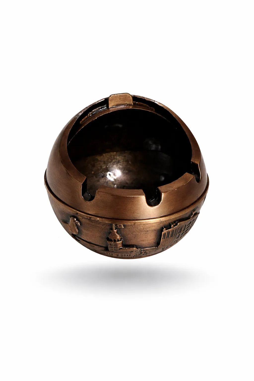 Ayasofya Kabartmalı Bakır Görünümlü Metal Küllük – Kapaklı Dekoratif Masa Üstü