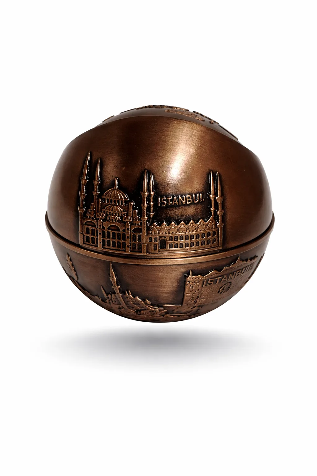 Ayasofya Kabartmalı Bakır Görünümlü Metal Küllük – Kapaklı Dekoratif Masa Üstü