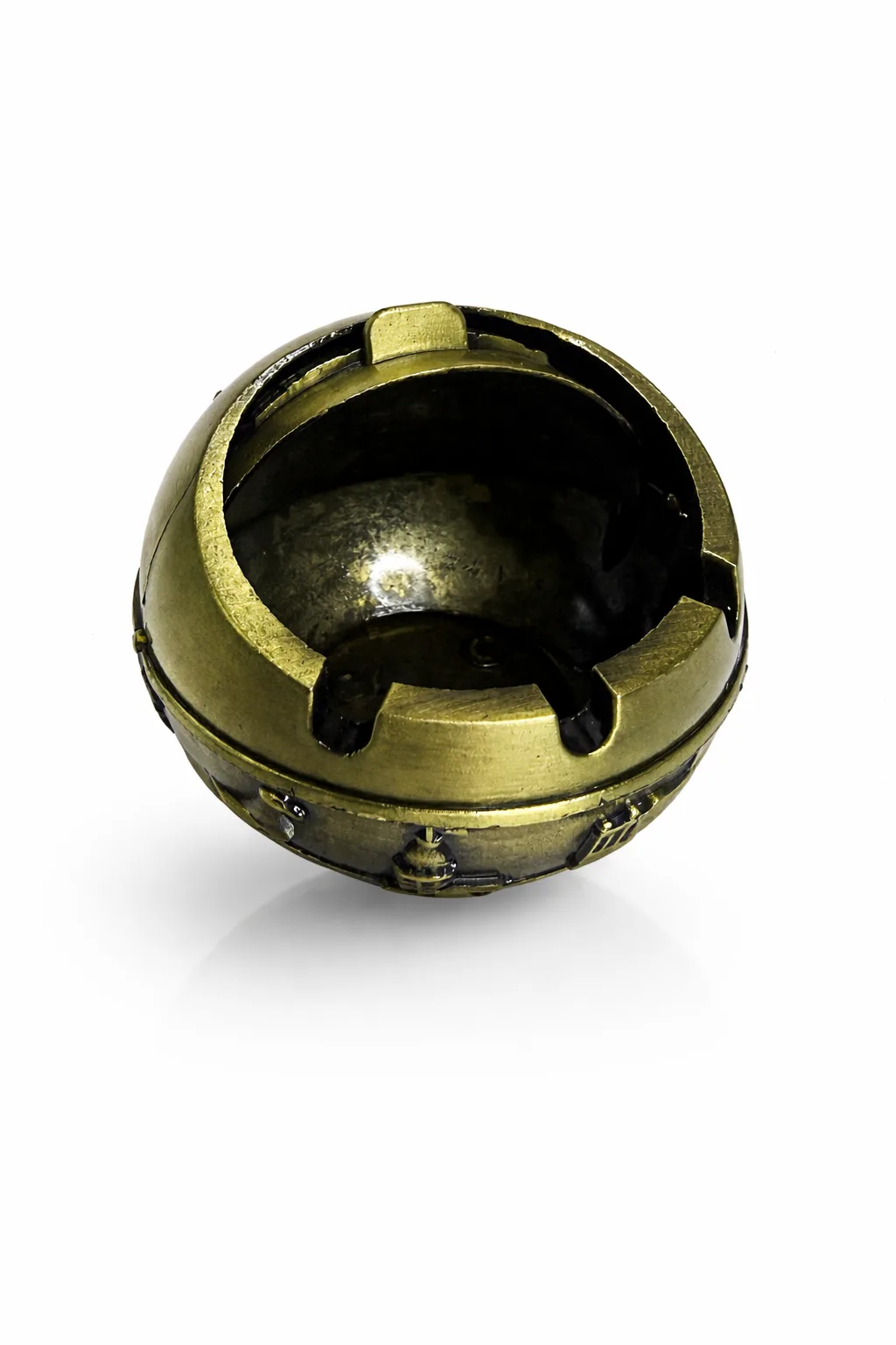 Ayasofya Kabartmalı Bakır Görünümlü Metal Küllük – Kapaklı Dekoratif Masa Üstü görsel 2