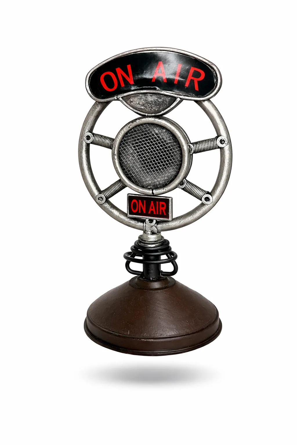 Dekoratif Metal Mikrofon – Nostaljik Retro Sahne & Müzik Temalı Masa Dekoru